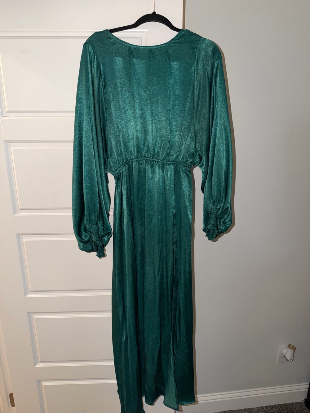 Red Dress Boutique Teal Satin Long Sleeve Maxi Dress
